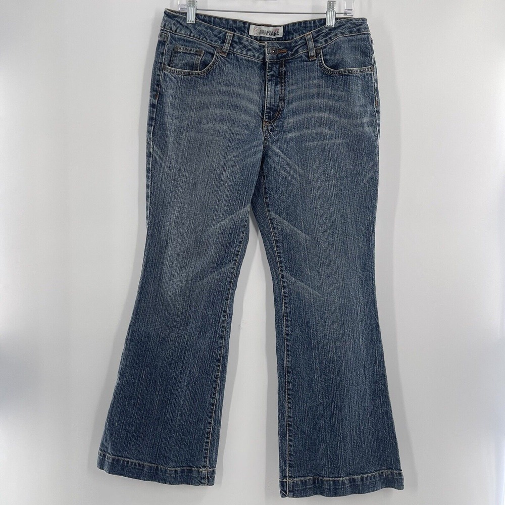 Faded Glory Flared Jeans Women's 14 Blue Cotton‎ Stretch Pocket Mid-Rise Zip Fly